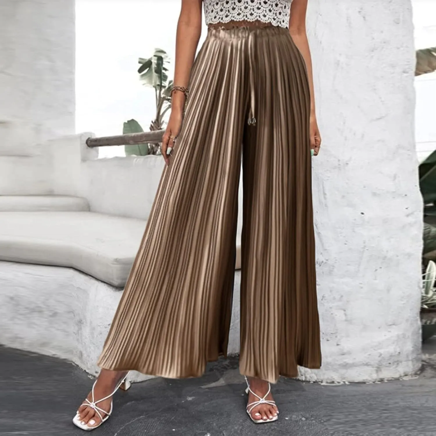 Women's Cotton Linen Summer Striped Palazzo Lounge Pants High Waist Lounge Pants Plus Size Palazzo Lounge