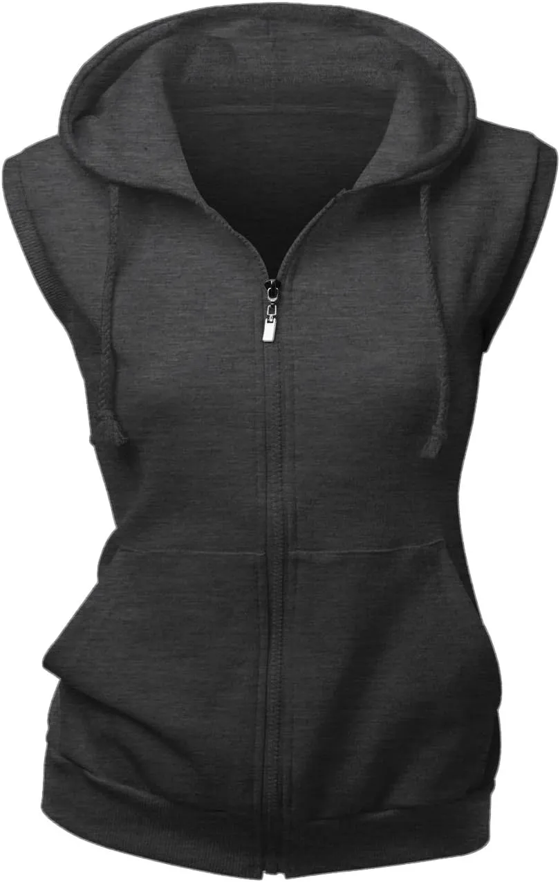 Womens Cotton Zip Up Hoodie Vest