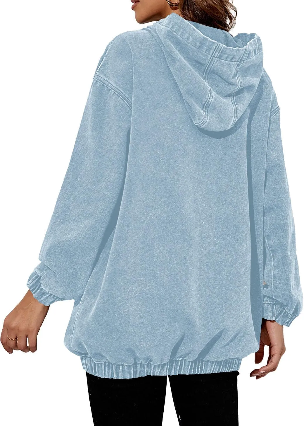 Women's Denim Hoodie Long Sleeve Pullover Sweatshirt Jean Jacket with Pocket