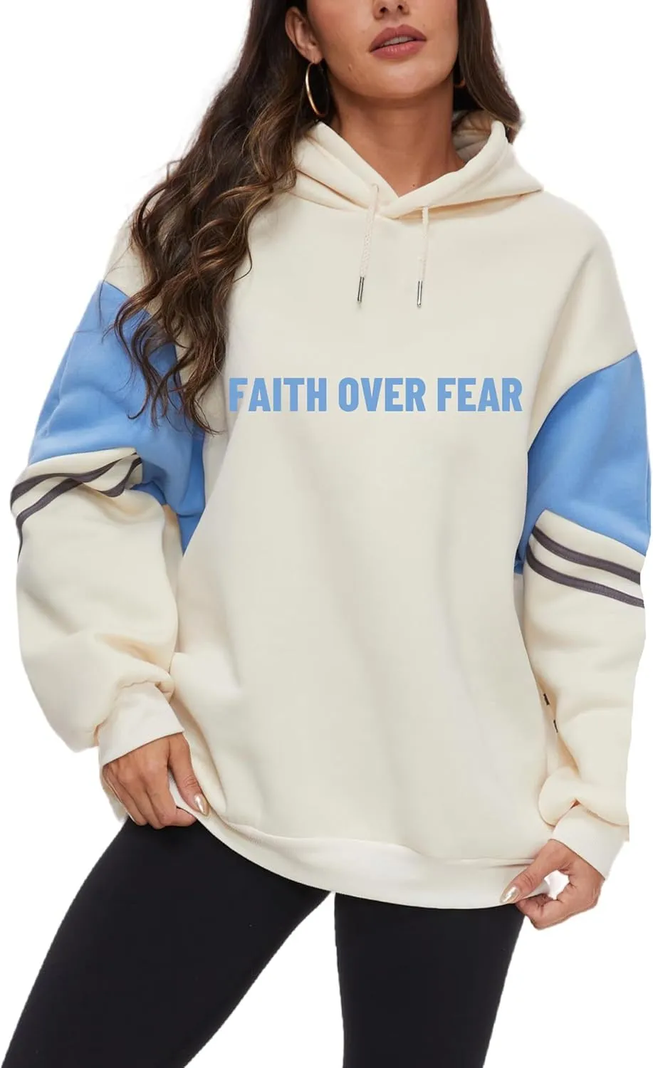 Women's Faith Over Fear Graphic Hoodie Christian Jesus Inspirational Sweatshirt Religious Sayings Pullover Tops