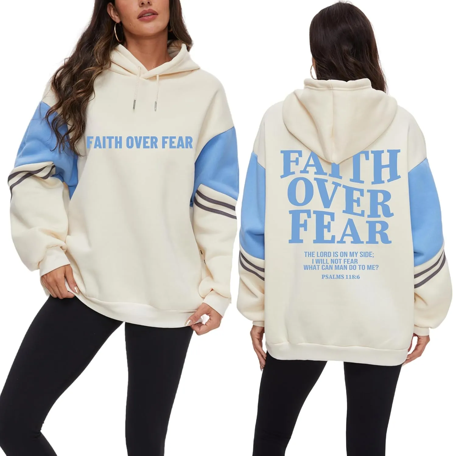 Women's Faith Over Fear Graphic Hoodie Christian Jesus Inspirational Sweatshirt Religious Sayings Pullover Tops