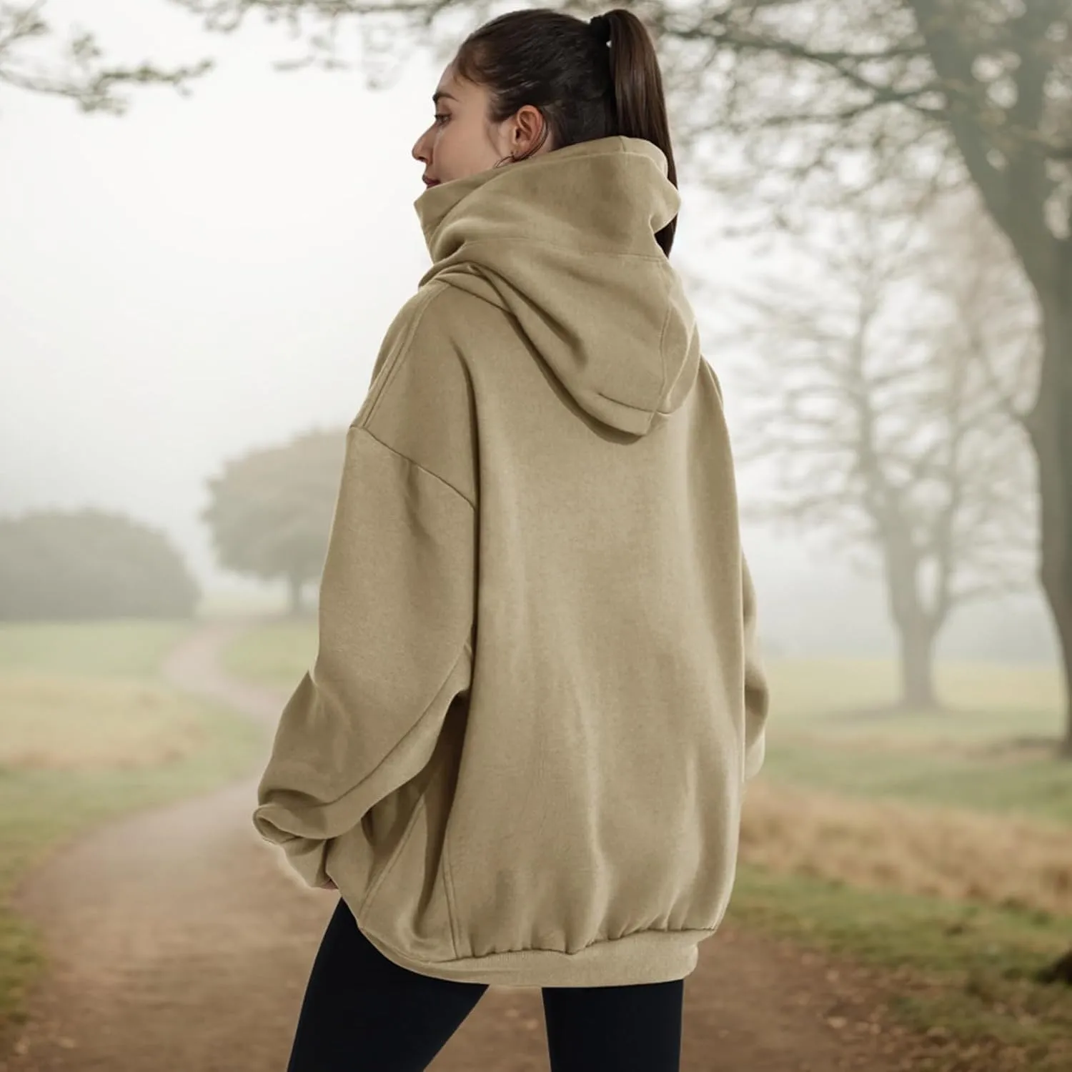 Womens Fleece Hoodie with Scarf Soft Cotton Oversized Pullover Casual Hooded Sweatshirts Fall Winter Clothes