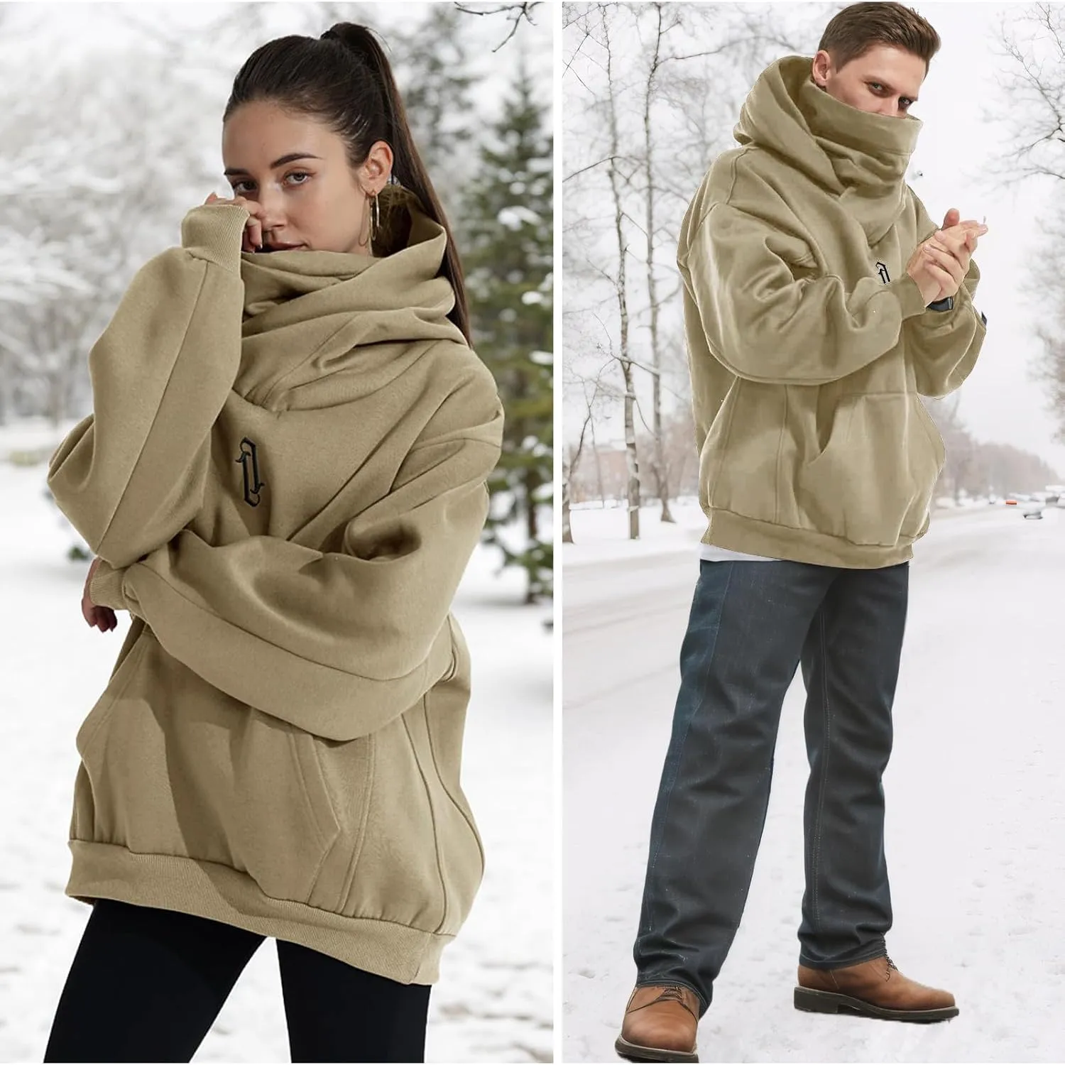 Womens Fleece Hoodie with Scarf Soft Cotton Oversized Pullover Casual Hooded Sweatshirts Fall Winter Clothes