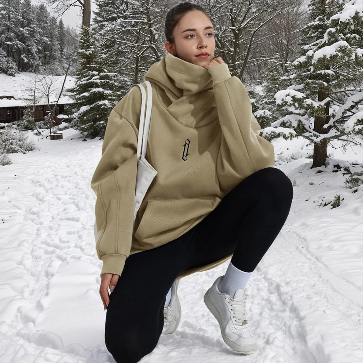 Womens Fleece Hoodie with Scarf Soft Cotton Oversized Pullover Casual Hooded Sweatshirts Fall Winter Clothes