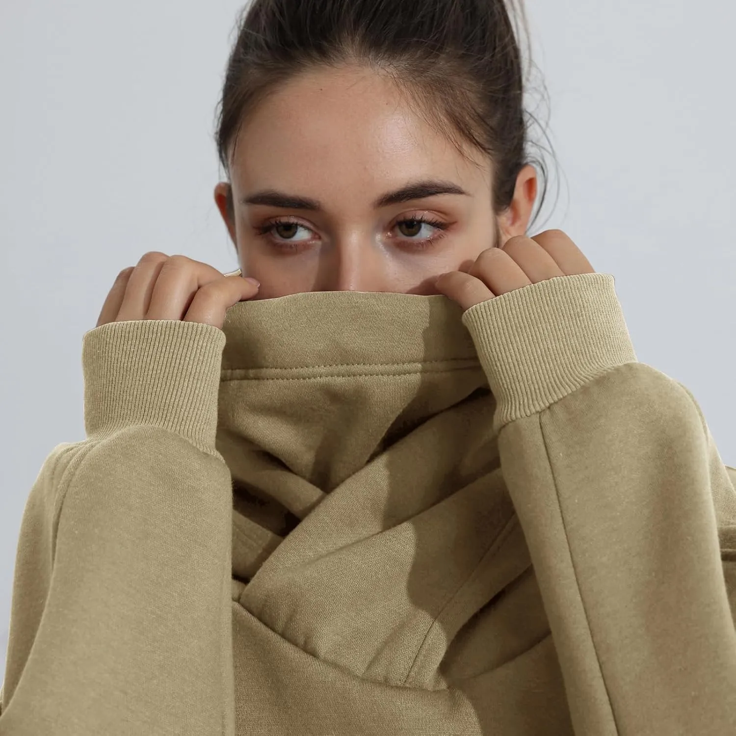Womens Fleece Hoodie with Scarf Soft Cotton Oversized Pullover Casual Hooded Sweatshirts Fall Winter Clothes