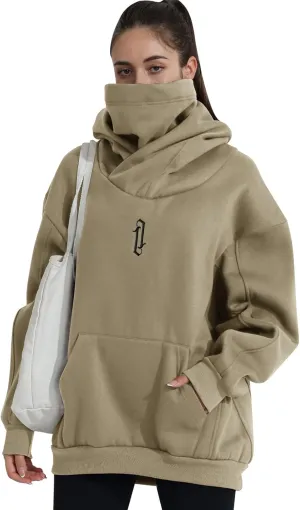 Womens Fleece Hoodie with Scarf Soft Cotton Oversized Pullover Casual Hooded Sweatshirts Fall Winter Clothes