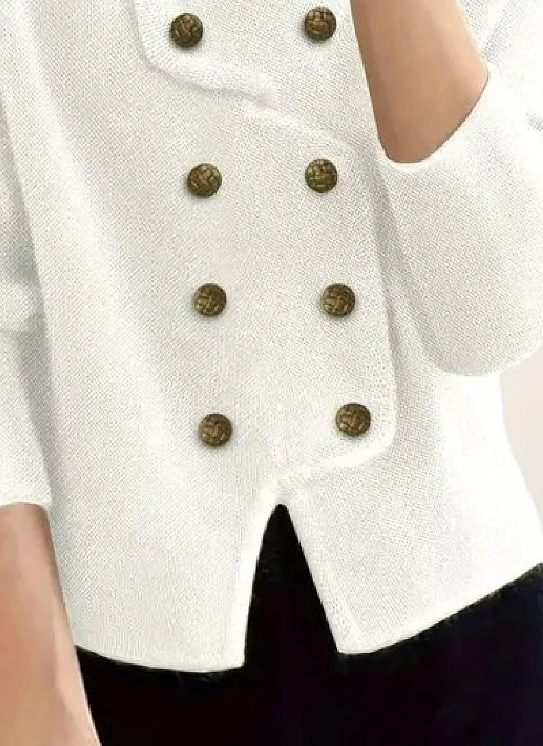 Women's French Double Breasted Cropped Crewneck Cardigan Sweaters Long Sleeve Casual Outfits 2024 Winter Knitted Tops