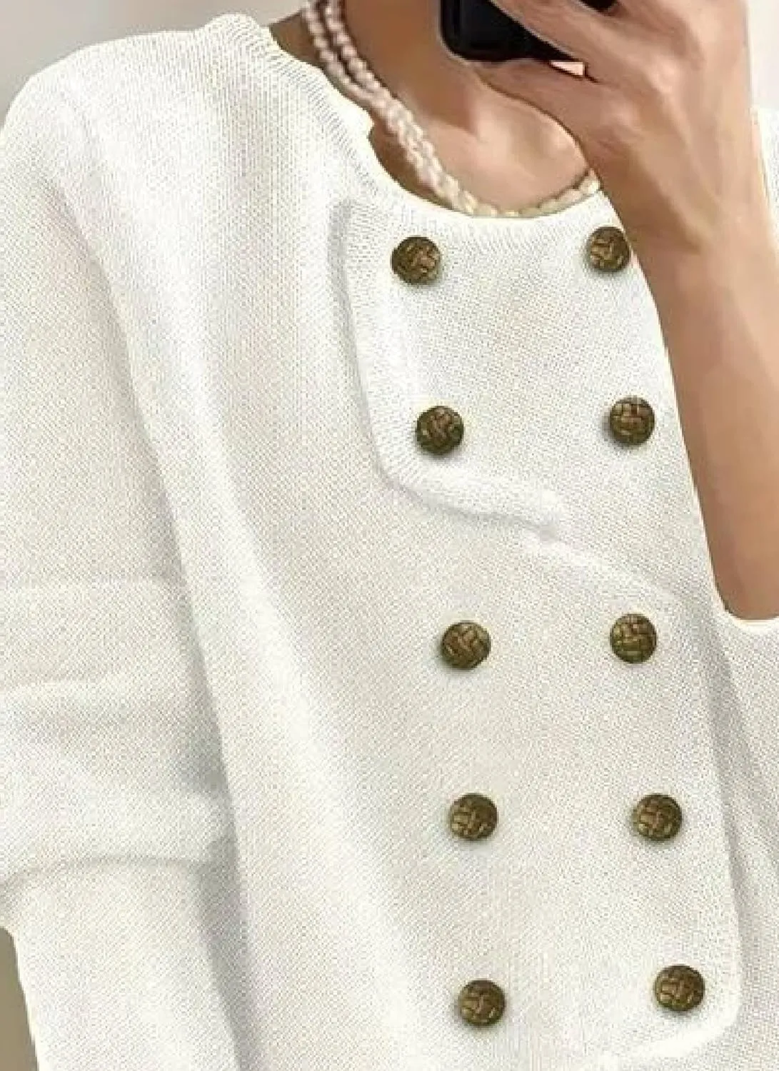 Women's French Double Breasted Cropped Crewneck Cardigan Sweaters Long Sleeve Casual Outfits 2024 Winter Knitted Tops