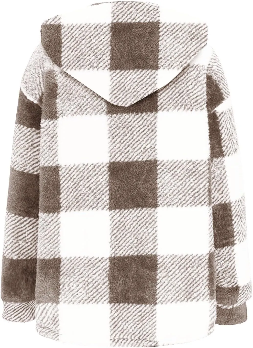 Womens Fuzzy Fleece Plaid Jacket Flannel Hooded Button Down Outerwear Fashion Lightweight Open Front Sherpa Cardigan