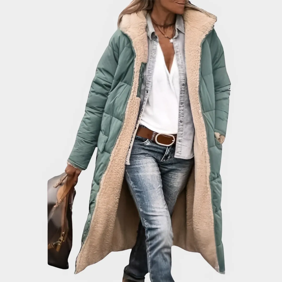 Womens Hooded Puffer Jacket  Reversible Sherpa Fleece  Warm & Lightweight  Multiple Colours