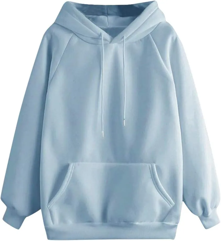 Women's Hoodies Casual Long Sleeve Pullover Tops Pocket Solid Oversized Fall Winter Lightweight Hooded Sweatshirts