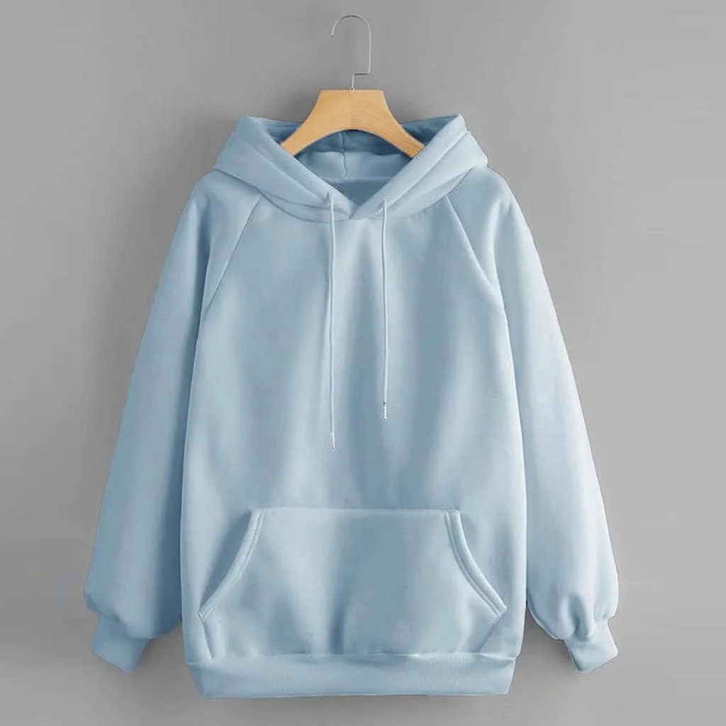 Women's Hoodies Casual Long Sleeve Pullover Tops Pocket Solid Oversized Fall Winter Lightweight Hooded Sweatshirts