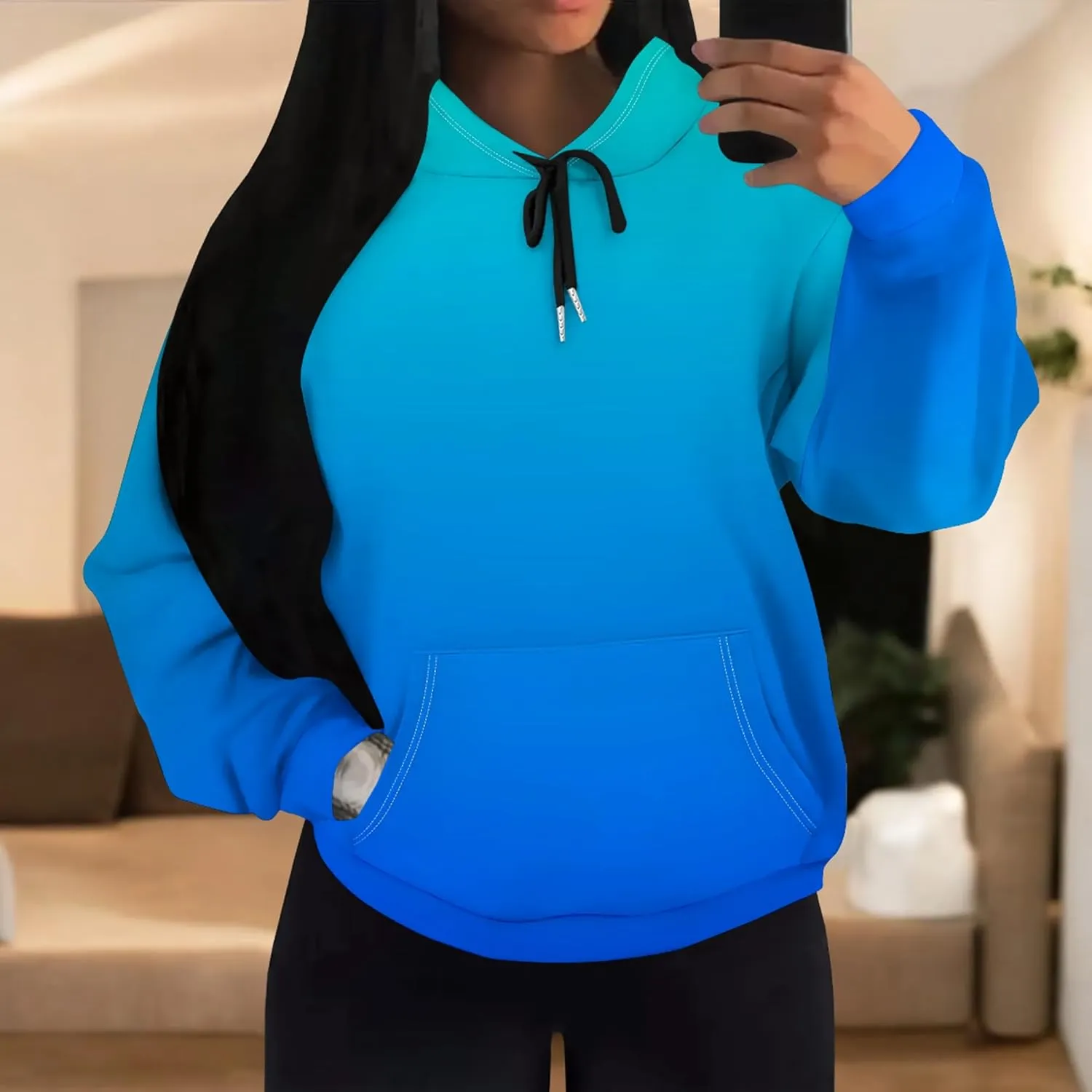 Womens Hoodies Long Sleeve Winter Sweatshirts with Pockets Loose Pullover Teen Girls Tops Outfits Fashion Y2k Clothes