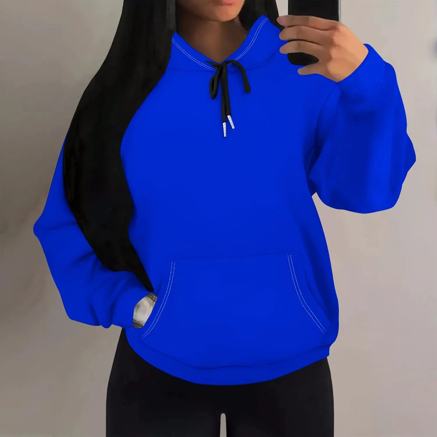 Womens Hoodies Long Sleeve Winter Sweatshirts with Pockets Loose Pullover Teen Girls Tops Outfits Fashion Y2k Clothes