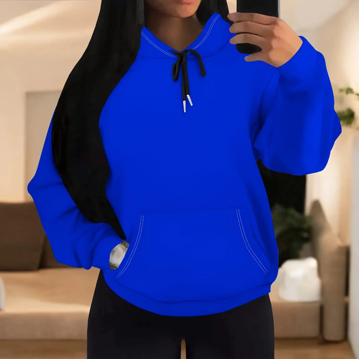 Womens Hoodies Long Sleeve Winter Sweatshirts with Pockets Loose Pullover Teen Girls Tops Outfits Fashion Y2k Clothes