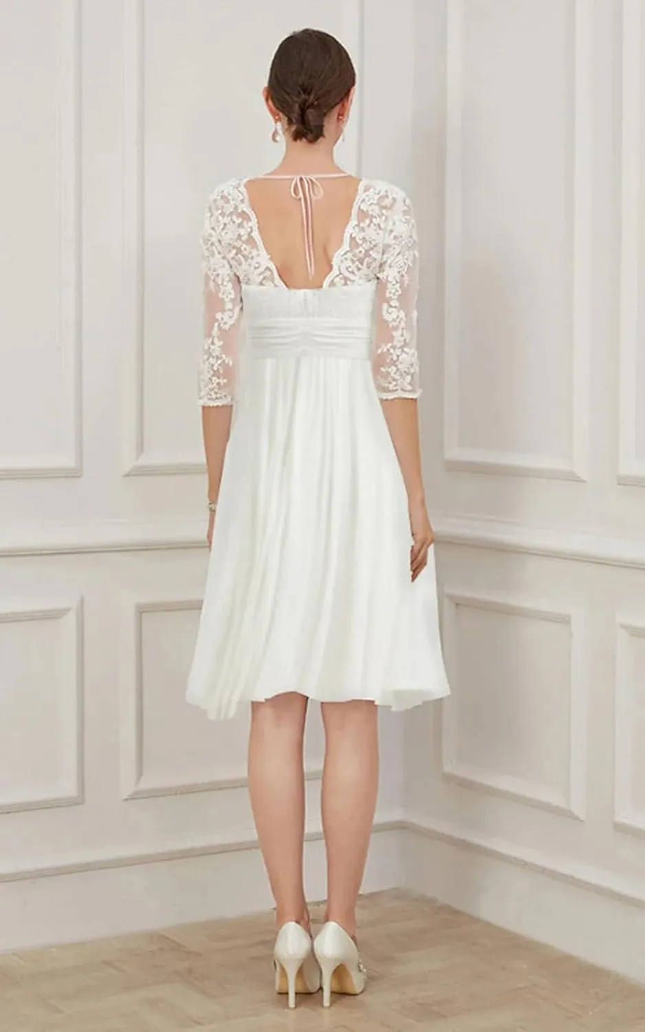 Women's Lace Short Wedding Dresses for Bride 2025 A Line Engagement Elopement Tulle Long Sleeve Bridal Shower Dress