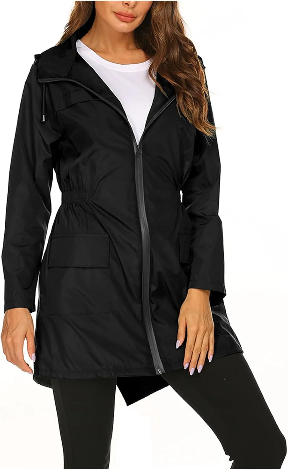 Women's Lightweight Raincoats Windbreaker Rain Jacket Waterproof Outdoor Hooded Trench Coats Travel Hiking