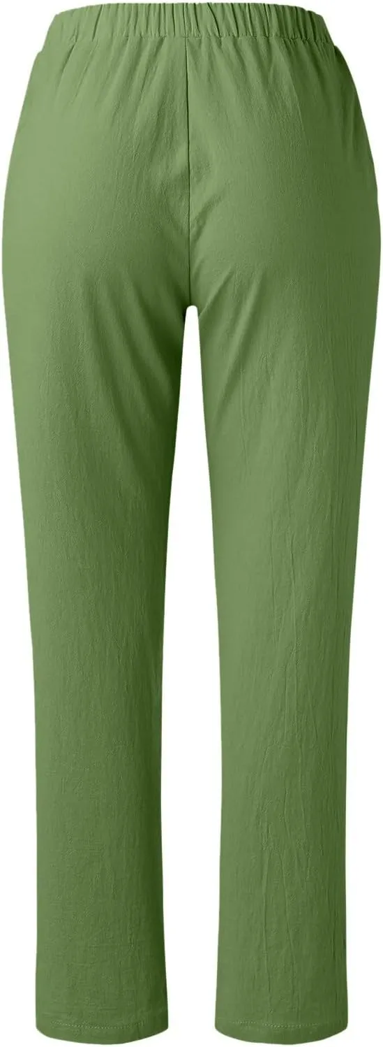 Women's Linen Blend Summer Boho Palazzo Pants Low Waist Lounge Pants Slim Fit Palazzo Lounge Pants Vacation