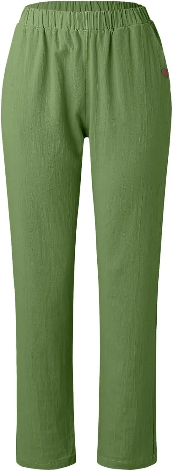 Women's Linen Blend Summer Boho Palazzo Pants Low Waist Lounge Pants Slim Fit Palazzo Lounge Pants Vacation