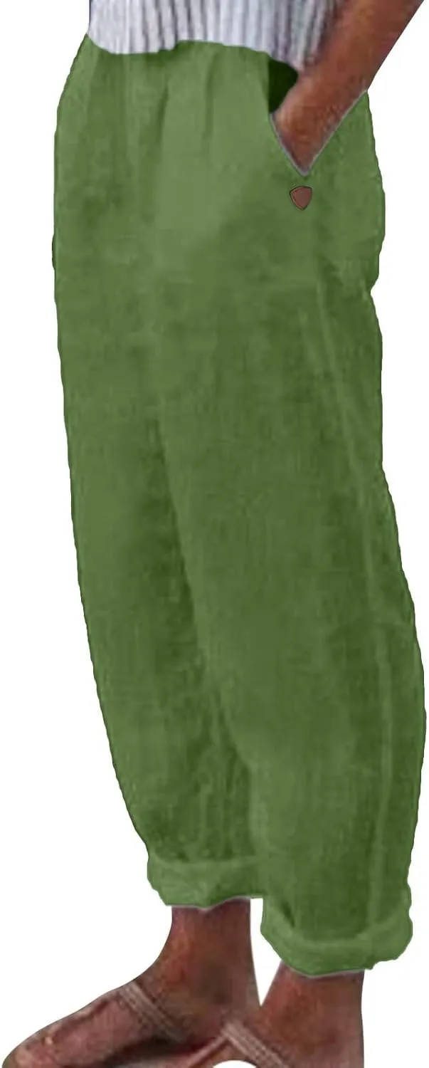 Women's Linen Blend Summer Boho Palazzo Pants Low Waist Lounge Pants Slim Fit Palazzo Lounge Pants Vacation