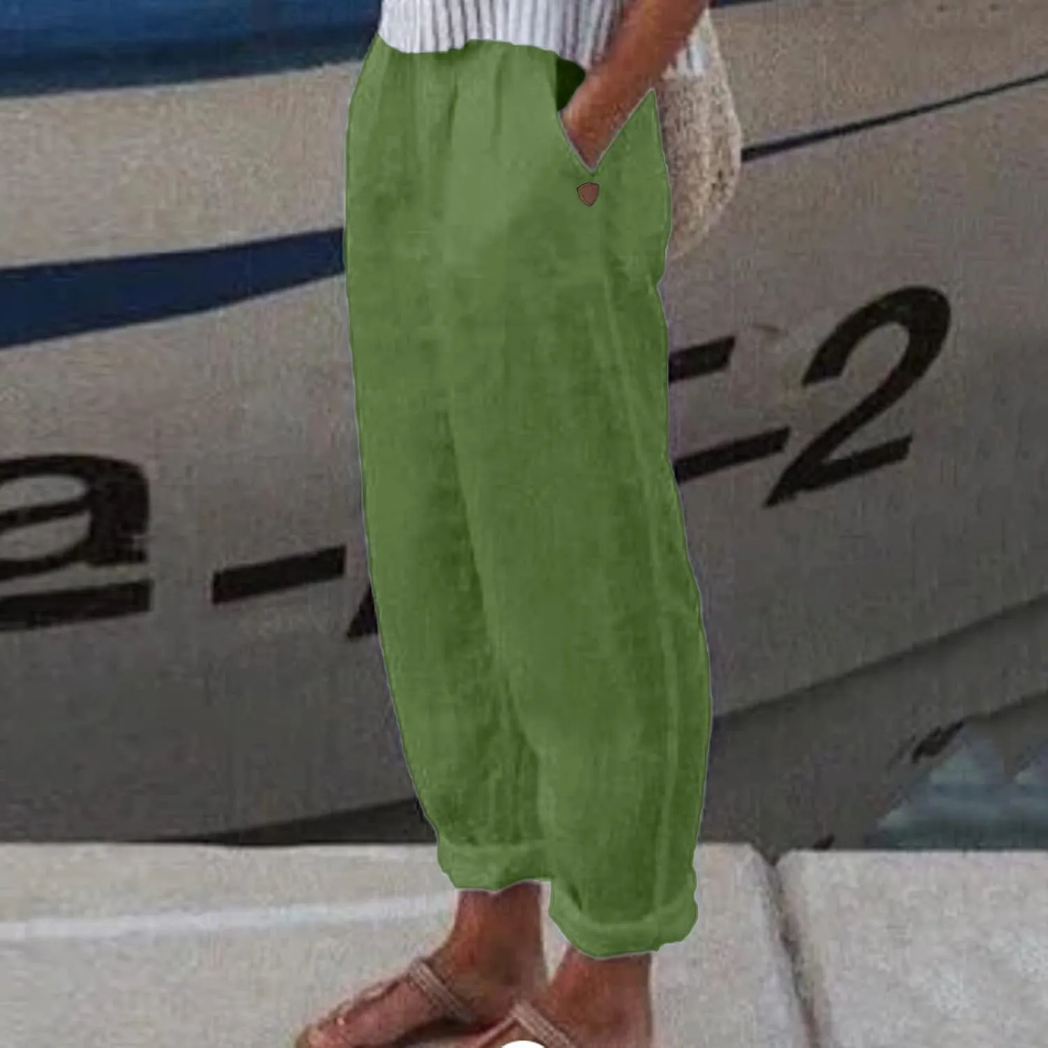Women's Linen Blend Summer Boho Palazzo Pants Low Waist Lounge Pants Slim Fit Palazzo Lounge Pants Vacation
