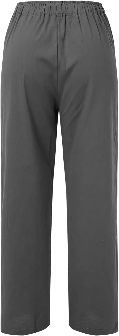 Womens Linen Blend Summer Fashion Pants High Waist Long Lounge Slim Fit Pants Beach
