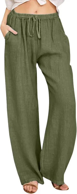 Womens Linen Blend Summer Fashion Pants High Waist Long Lounge Slim Fit Pants Beach
