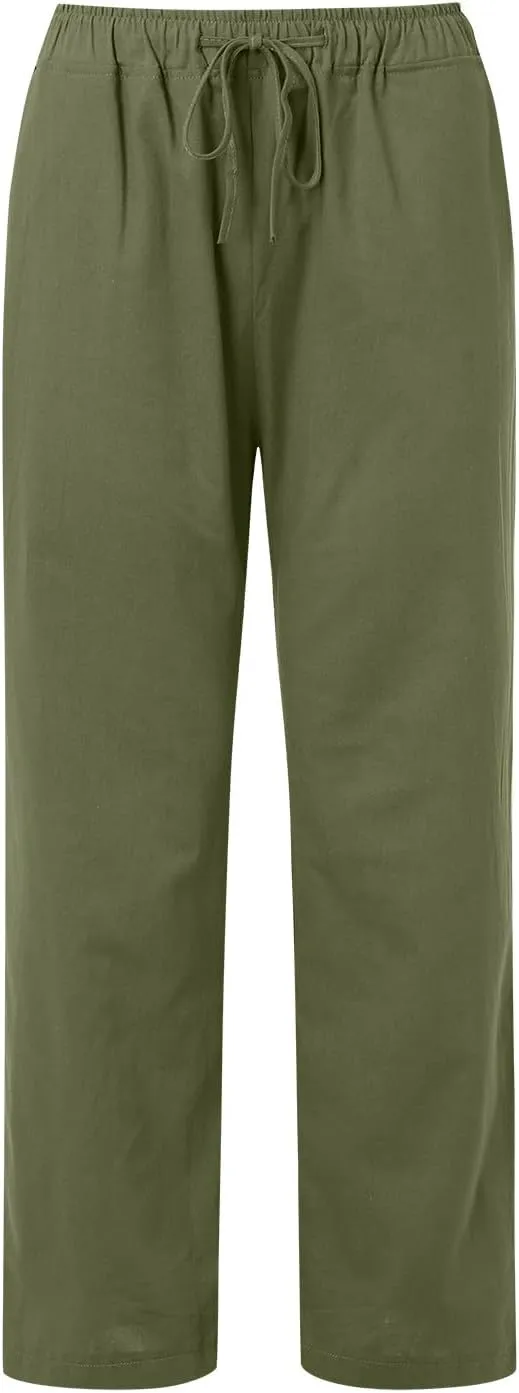 Womens Linen Blend Summer Fashion Pants High Waist Long Lounge Slim Fit Pants Beach