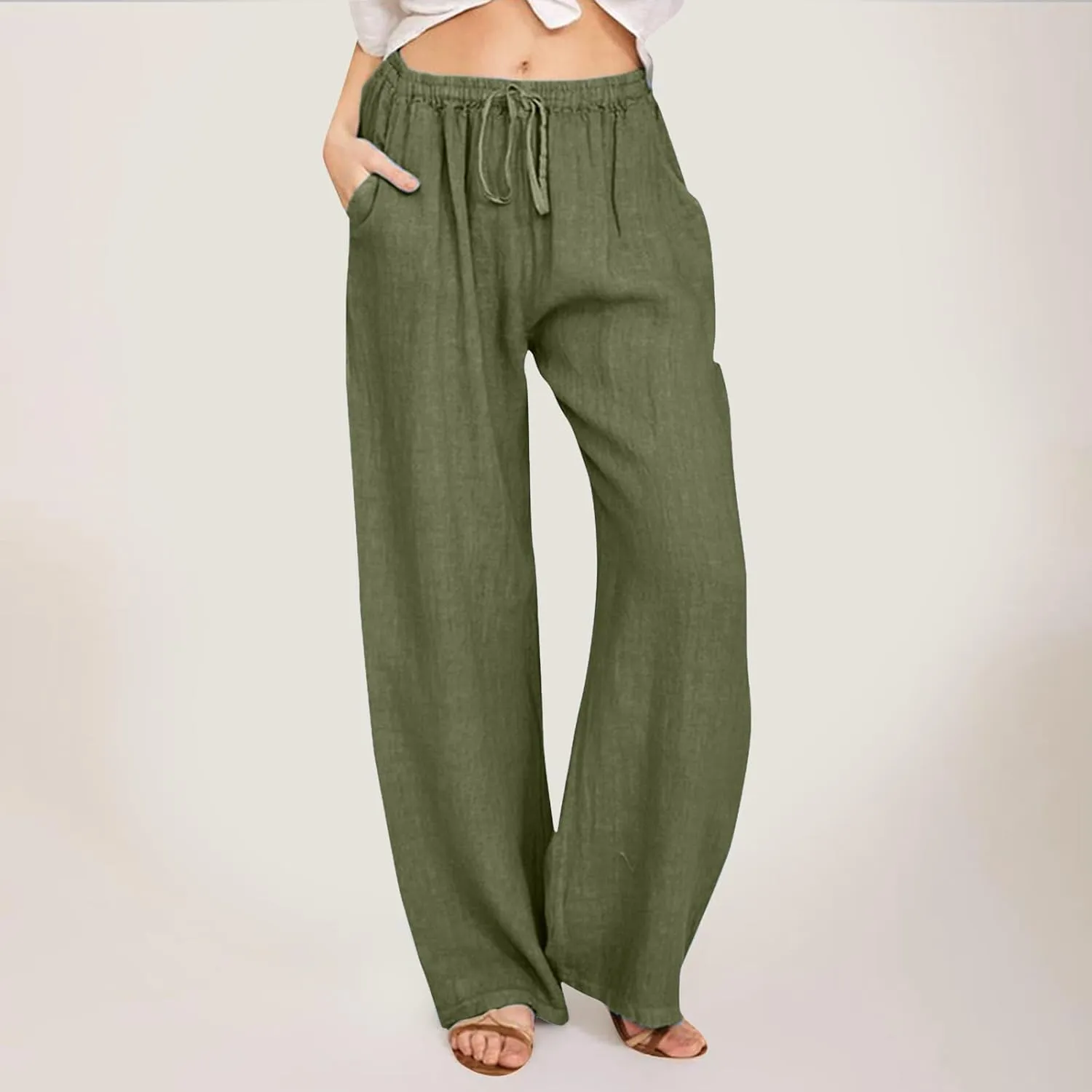 Womens Linen Blend Summer Fashion Pants High Waist Long Lounge Slim Fit Pants Beach