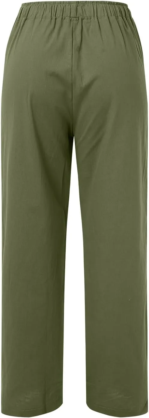 Womens Linen Blend Summer Fashion Pants High Waist Long Lounge Slim Fit Pants Beach