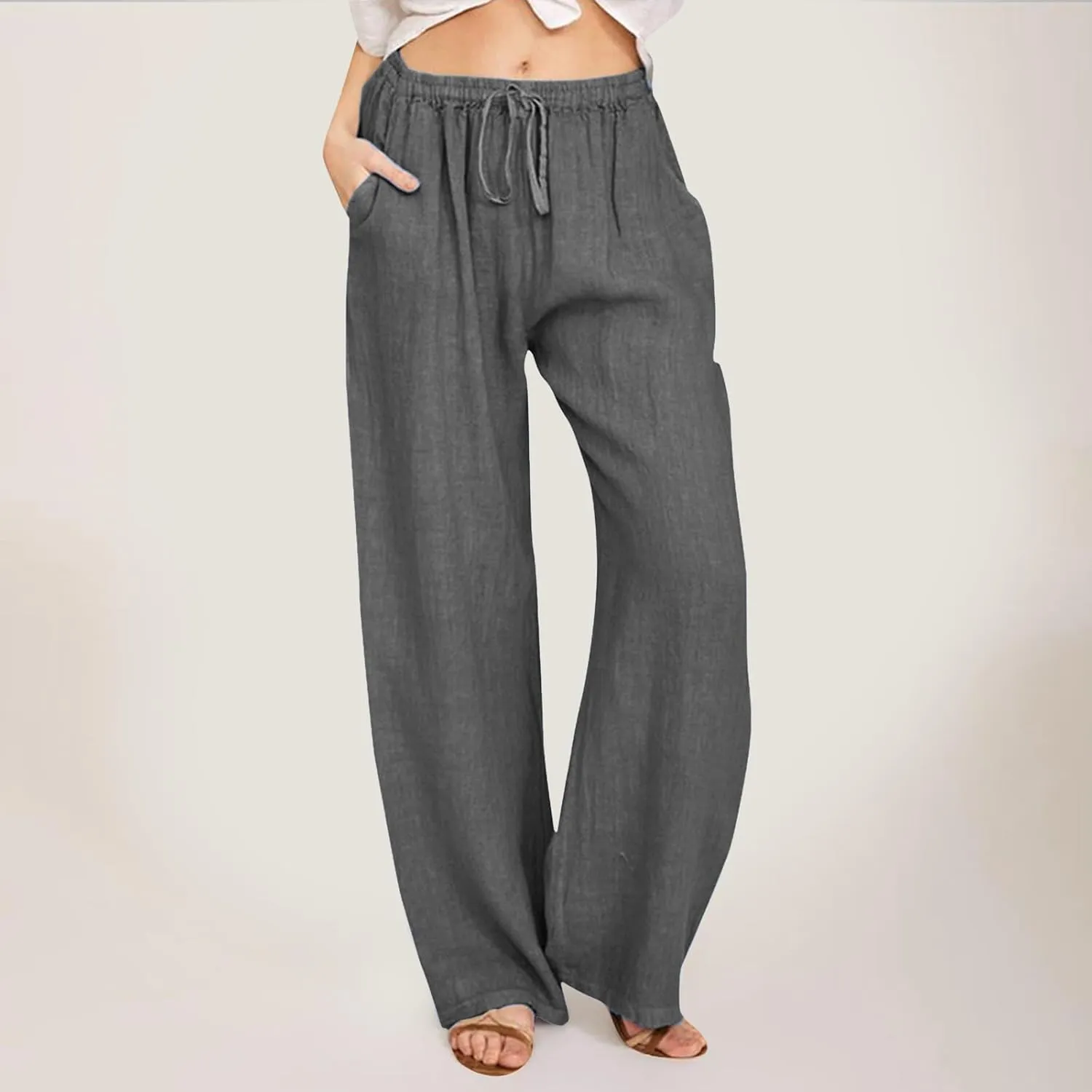 Womens Linen Blend Summer Fashion Pants High Waist Long Lounge Slim Fit Pants Beach