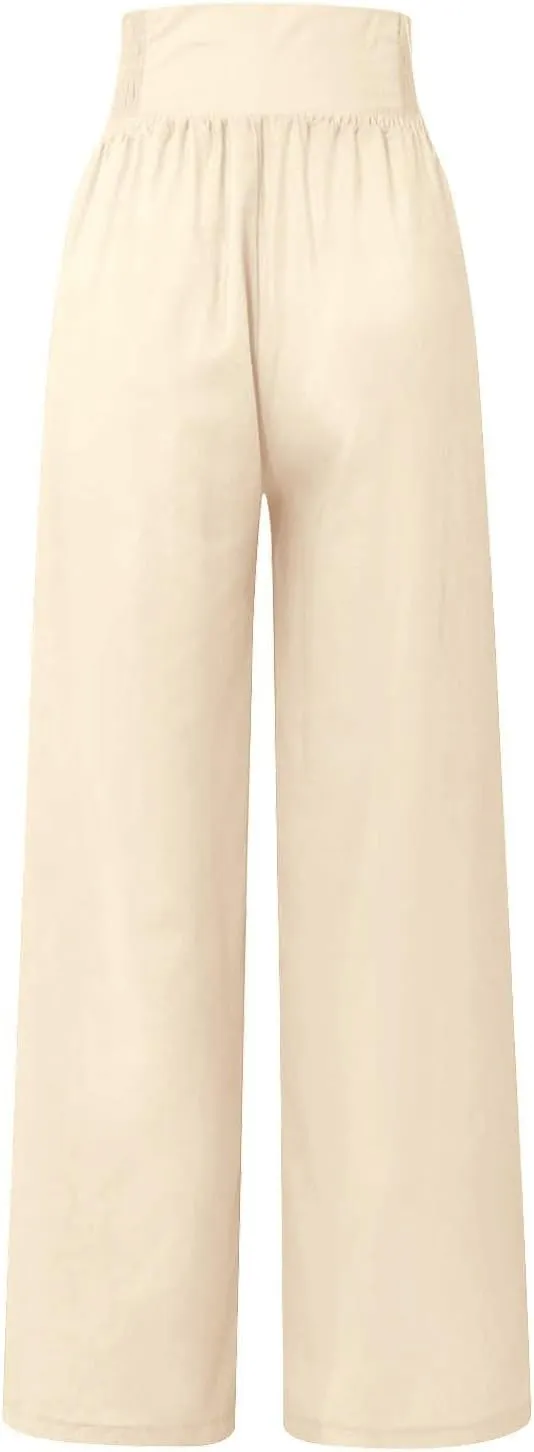 Women's Linen Blend Summer Flowy Pant Trousers Low Waist Ankle Length Loose Fit Trousers Vacation