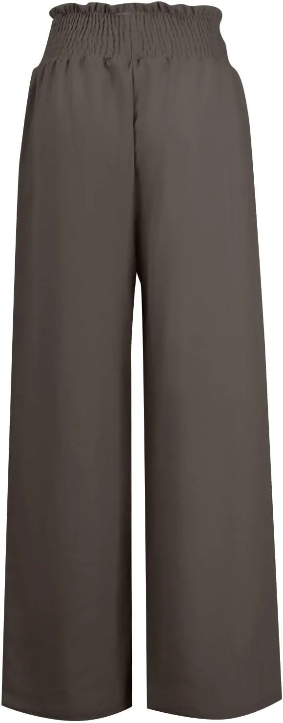 Women's Linen Blend Summer Lightweigt Pant Trousers Elastic Waisted Wide Leg Slim-Fit Pants Beach