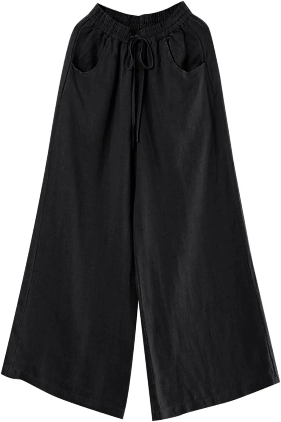 Womens Linen Blend Summer Print Palazzo Pants High Waist Wide Leg Loose Fit Pants Work Business