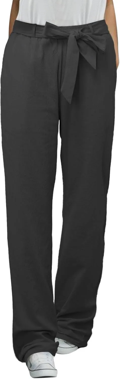 Women's Linen Blend Summer Solid Palazzo Pants High Waist Straight Plus Size Palazzo Lounge Pants Vacation