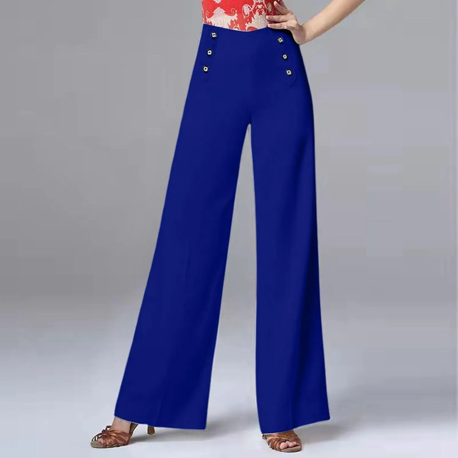Womens Linen Blend Summer Tie Knot Pant Trousers High Waist Wide Leg Slim-Fit Trousers Beach