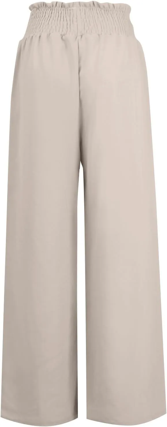 Women's Linen Blend Summer Tie Knot Pants Elastic Waist Baggy Stretchy Loose Fit Palazzo Pants Vacation