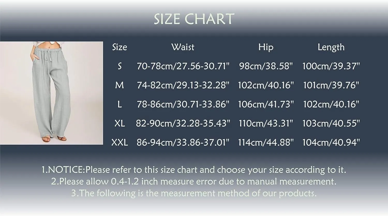 Women's Linen Summer Casual Loose Palazzo Pants Elastic Waisted Wide Leg Plus Size Palazzo Lounge Pants Trendy