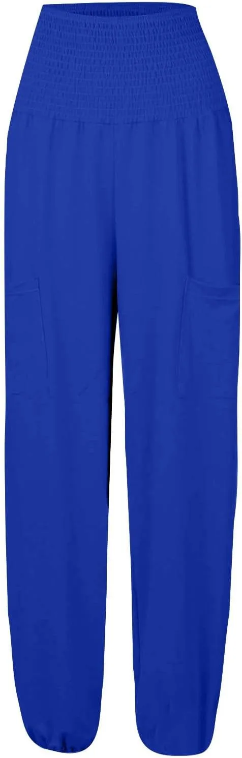 Women's Linen Summer Fashion Pant Trousers Low Waist Wide Leg Slim-Fit Palazzo Lounge Pants Work Business