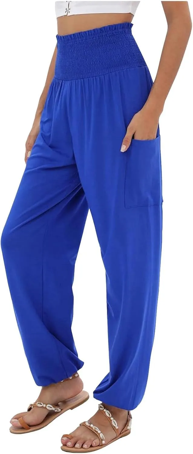 Women's Linen Summer Fashion Pant Trousers Low Waist Wide Leg Slim-Fit Palazzo Lounge Pants Work Business