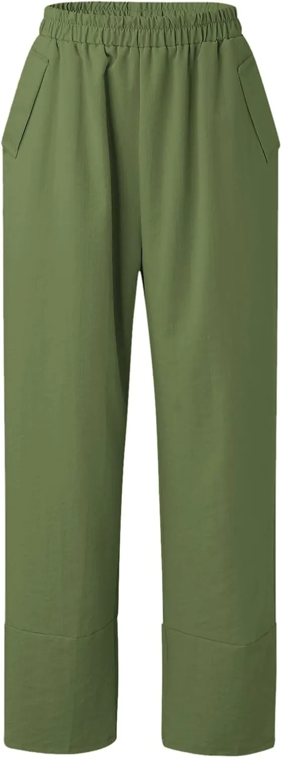 Women's Linen Summer Loose Flowy Palazzo Lounge Pants High Waist Long Lounge Slim Fit Trouser Business Work