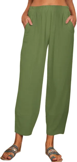 Women's Linen Summer Loose Flowy Palazzo Lounge Pants High Waist Long Lounge Slim Fit Trouser Business Work