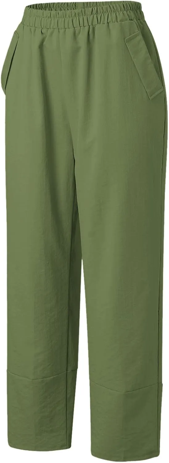 Women's Linen Summer Loose Flowy Palazzo Lounge Pants High Waist Long Lounge Slim Fit Trouser Business Work