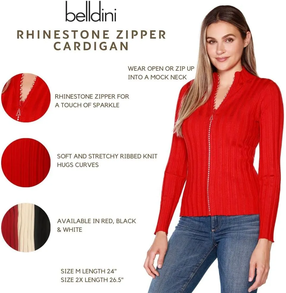 Women's Long Sleeve Zip Up Sweaters for Women Knit Cardigan with Diamond Zipper