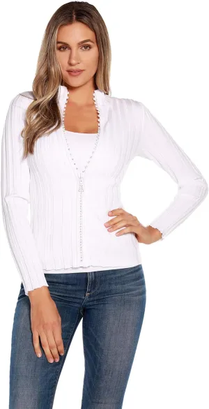 Women's Long Sleeve Zip Up Sweaters for Women Knit Cardigan with Diamond Zipper