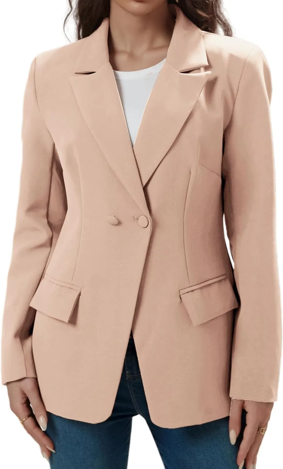 Women's Long Slleve Notch Lapel Work Suit Blazers Open Front Causal Jacket Outwear with Pockets