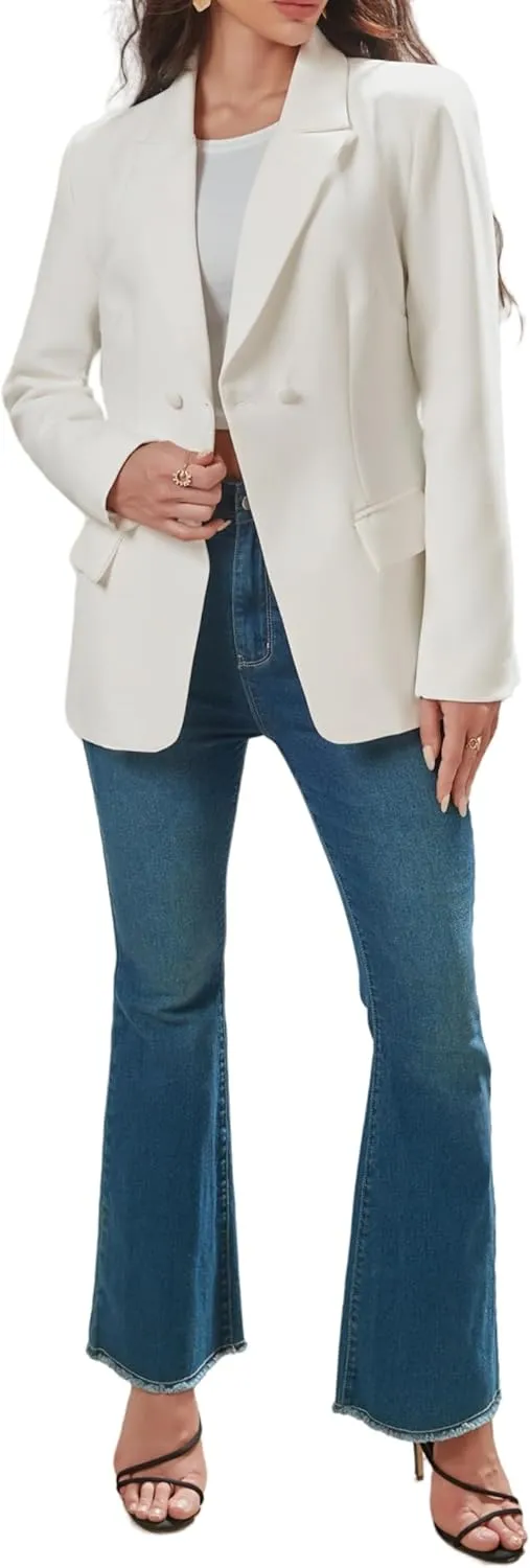 Women's Long Slleve Notch Lapel Work Suit Blazers Open Front Causal Jacket Outwear with Pockets