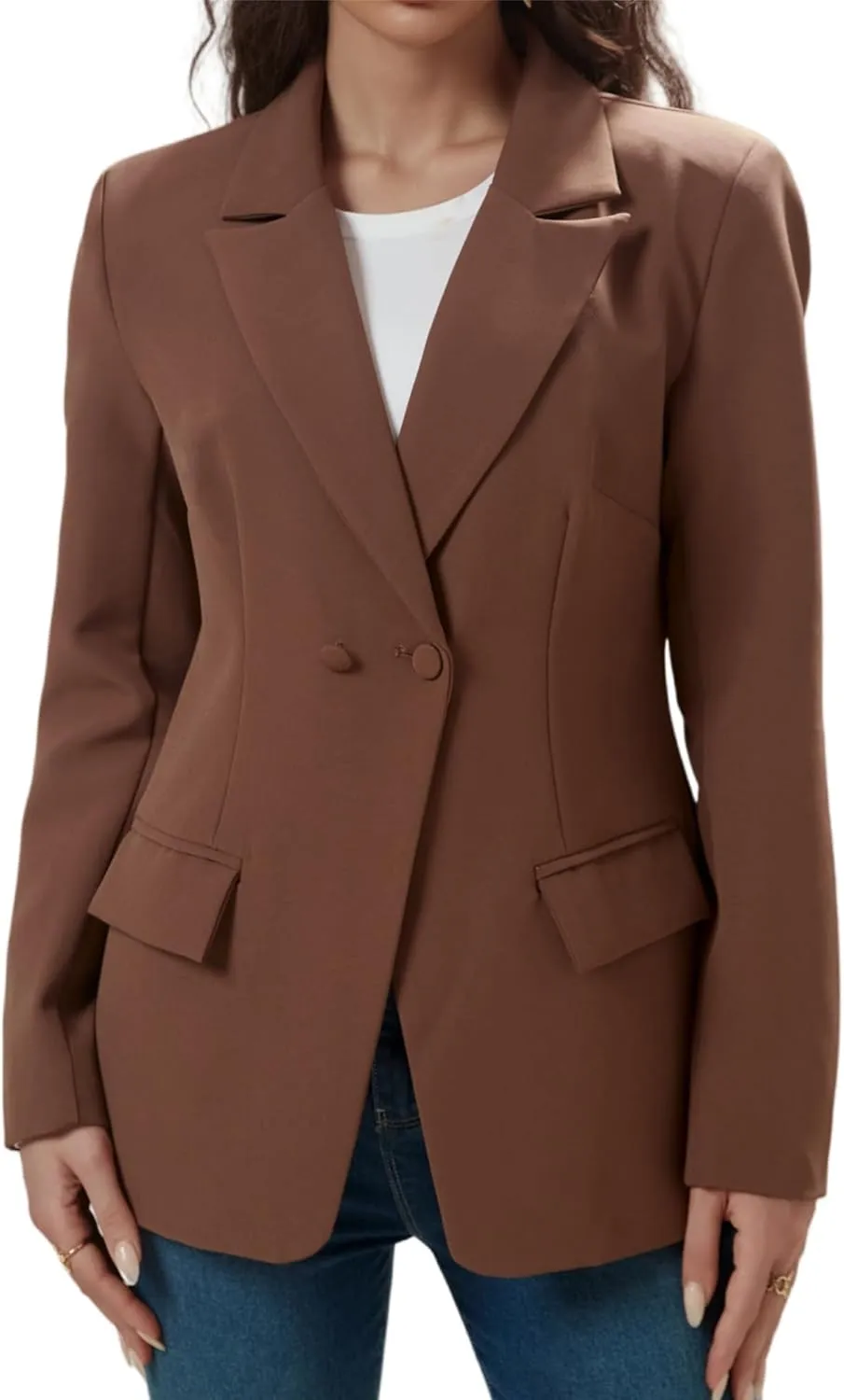 Women's Long Slleve Notch Lapel Work Suit Blazers Open Front Causal Jacket Outwear with Pockets