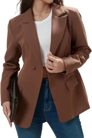 Women's Long Slleve Notch Lapel Work Suit Blazers Open Front Causal Jacket Outwear with Pockets