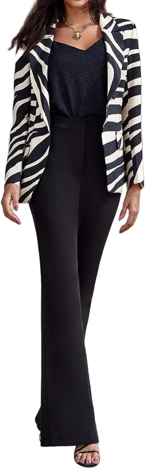 Women's Long Slleve Notch Lapel Work Suit Blazers Open Front Causal Jacket Outwear with Pockets